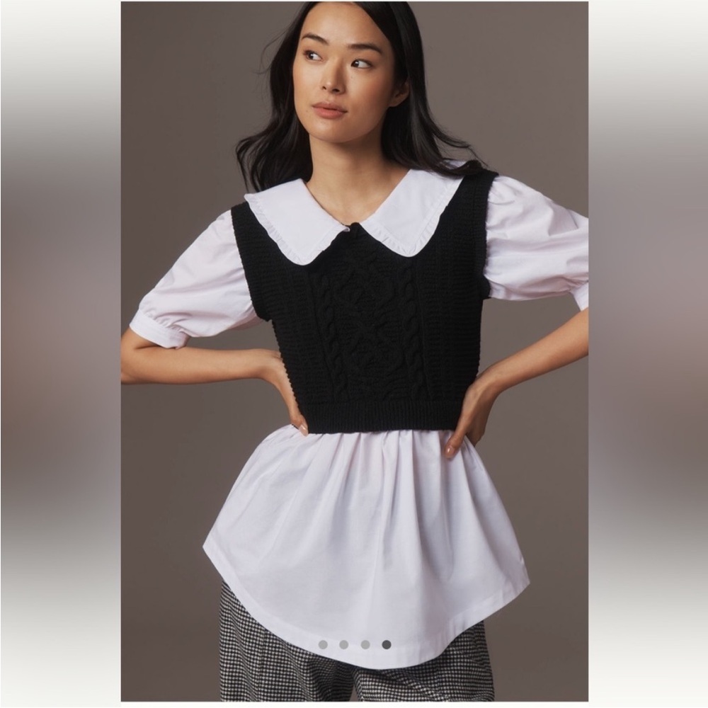Maeve Peter Pan Collar Twofer Sweater Top